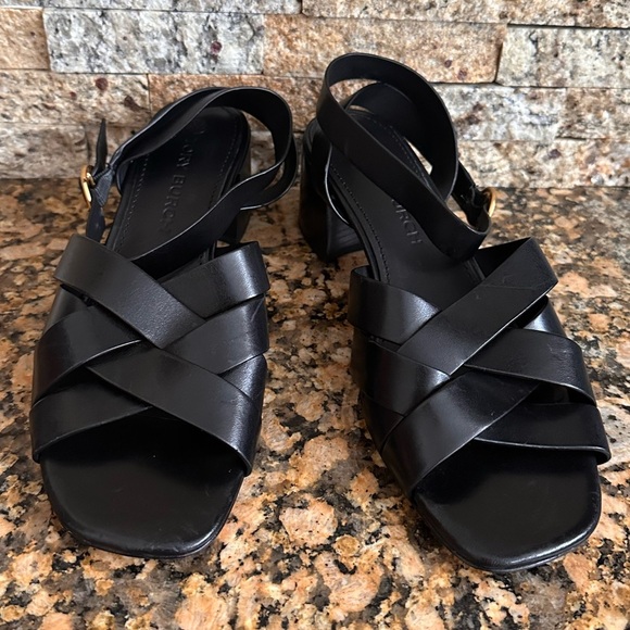 TORY BURCH BLACK LEATHER CITY HEELS - Picture 6 of 10